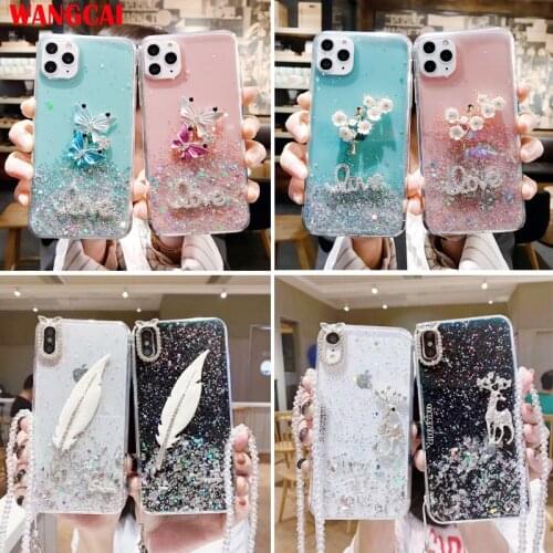 For Samsung Galaxy Note 20 Ultra S20 FE A01 A31 A71 A51 M31 A21 Phone case Luxury Bling Glitter Flower feather deer Cover