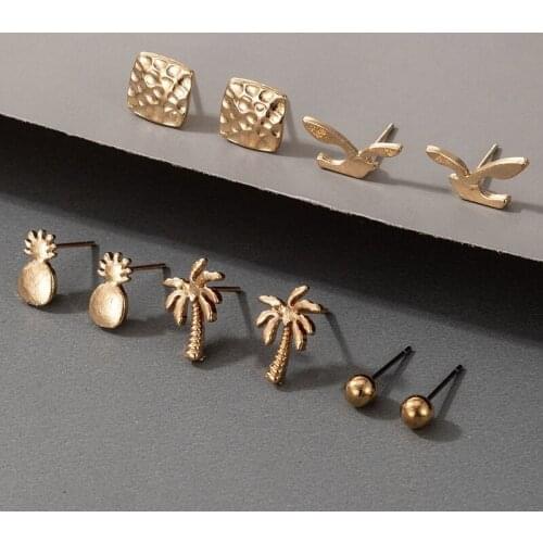 Docona 5pair/sets Bohemia Geometry Pineapple Stud Earrings for Women Pigeon Summer Party Earring Jewelry серьги 2021 тренд 17136