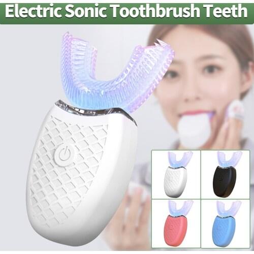 360 Degrees Sonic Electric Toothbrush Automatic U Type Tooth Brush USB Charging Tooth Whitening Blue Light Soft Brush Head