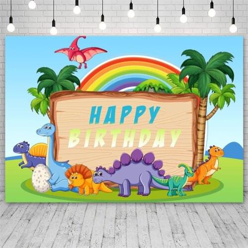 Happy Birthday Party Backdrops Forest Jungle Rainbow Dinosaur Boy Photography Backgrounds Photo Studio Photozone Photocall Decor