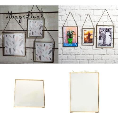 MagiDeal 2pcs/Set Modern Mixed Size Antique Brass Glass Picture Photo Frame Hanging Portrait Art Home Decor Gift Favor