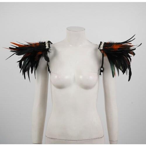 Gothic Natural Feathered Epaulets Feather Shrug Shawl Shoulder Wrap Cape with Ribbon Ties for Festival Rave Costume Decoration