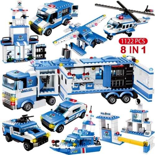 Toy 1122pcs 8IN1 SWAT City Police Station Building Blocks Compatible Technic Car Truck Creator Bricks for Children Boys Gifts