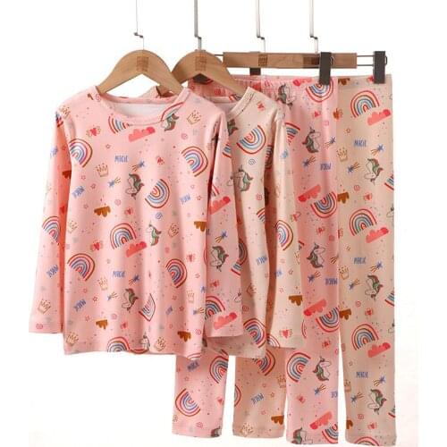 Childrens Thermal Underwear Set Autumn Long Sleeve Baby Girl Homewear Winter Printed Cartoon Long Johns 4-13Y Girls Clothes