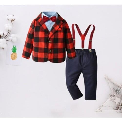 5pcs Set Gentleman Baby Boy Clothing Birthday Party Costume Kids Clothes Coat Long Sleeve Shirt Bow Tie Strap Trousers Jacket