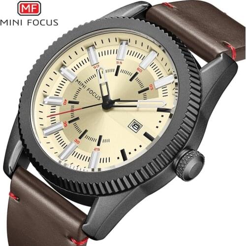 Luxury Brand MINIFOCUS Men Watches Mens Quartz Date Clock Man Casual Genuine Leather Watch Waterproof Clock Relogio Masculino