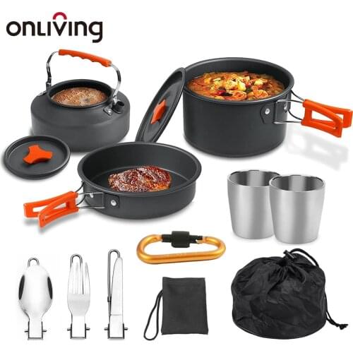 ONLIVING Camping Cookware Kit Outdoor Pot Pan Cooking Sets Picnic Hiking BBQ Travel Tableware Equipment Kitchen Utensils