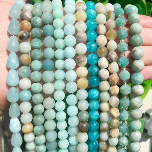 Natural Blue Amazonite Beads Faceted Rondelles Round Loose Matte Stone Beads for Jewelry Making DIY Handmade Bracelet Charms 15