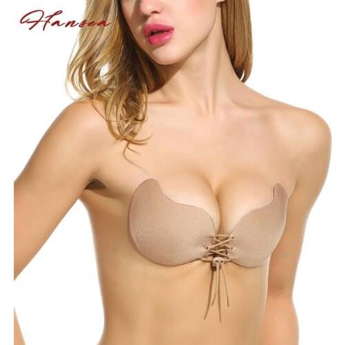 Invisible Adhesive Drawstring Bras for Strapless Backless Dress Self Stick Push Up Bra Open Back Silicone Slef Adhesive Bra