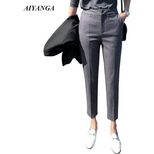 OL Suit pants Women 2019 Spring Casual Trousers Pencil Pants For Office Lady Slim Fashion Ankle-Length Pant Gray Black