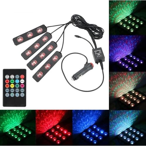 Car Interior Foot Light Remote Control USB Cigarette lighter RGB LED Bulb 4Pcs/set Music voice control LED Strip Atmosphere Lamp