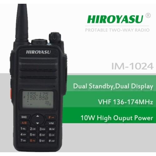 HIROYASU IM-1024 10W Output Power VHF 136-174MHz FM Portable Two-way Radio Dual Display Dual Standby Walkie Talkie Long Distance