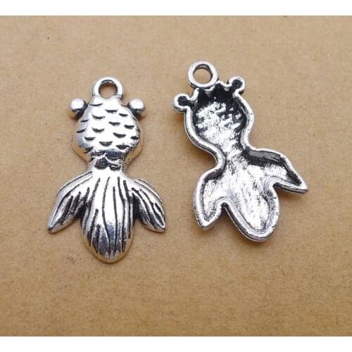 RAINXTAR Alloy Goldfish Charms Antique Silver Color Fish Jewelry Animal Charms 15*25mm 20pcs AAC1360