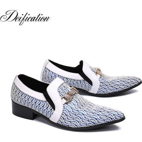 Luxury Stylish Color Printed Mens Dress Shoes Leather Slip On Business Formal Shoes Elegant Crystal Studded Wedding Party Shoes