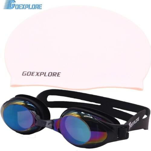 Goexplore Swimming Cap+Swimming Goggles Men Women Adult Free size Waterproof Sports Swim Pool Swimwear Swim glasses