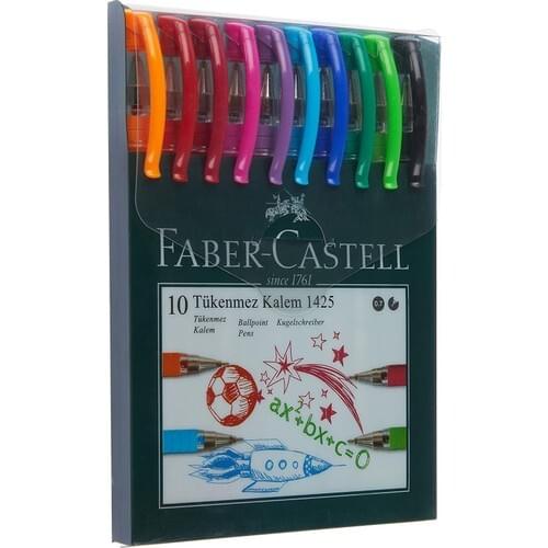 Faber-Castell 1425 Ballpoint Pen 10 Pcs Pocket, 0.7mm Nib, Mixed Color, High-Quality