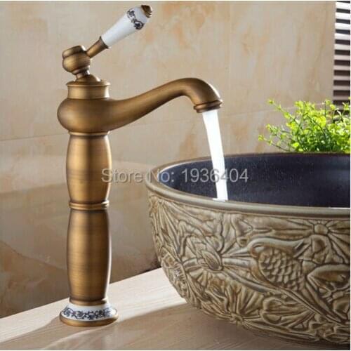 Basin Faucets Mixer Taps Antique Brass Finished Hot and Cold Deck Mounted Porcelain Sink Faucet AF1064