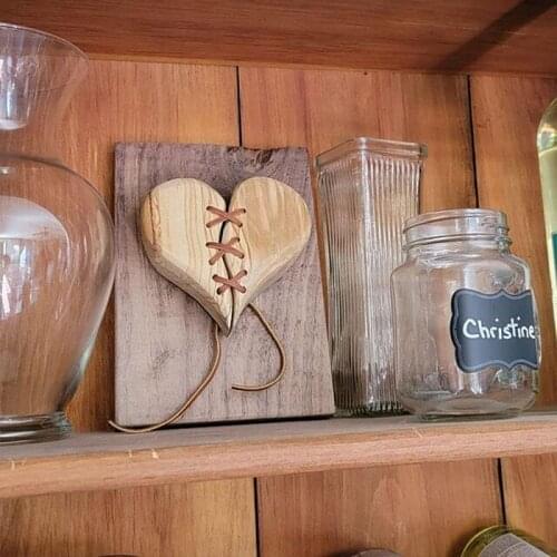 Stitched Heart Decoration Wall Decoration Acrylic Broken Heart Leather Splicing Wood Carving Healing Handmade 2021