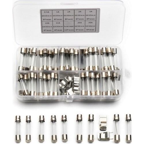 6x20mm Fast Quick Blow Glass Tube Fuse 72PCS Car Glass Tube Fuses Assorted Kit 0.5A/1A/2A/3A/5A/10A/15A/20A/30A with Box