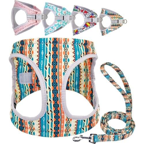 Reflective Small Dog Harness Vest and Leash Set Nylon Mesh Dogs Cat Harness Leash for Chihuahua Puppy Pet Product Adjustable