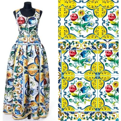 Italian brand polyester printed fabric cloth 145 cm width womens children shirt dress apparel fabric alibaba express