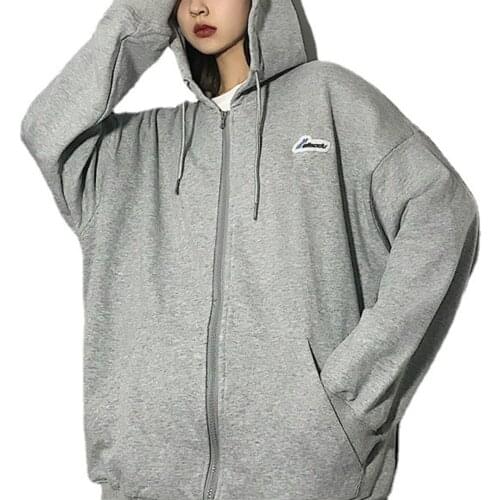Women Zip Up Hoodies Solid Long Sleeve Irregular Sweatshirt Loose Black Gothic Clothes Pullover Hoodie Толстовка Женская