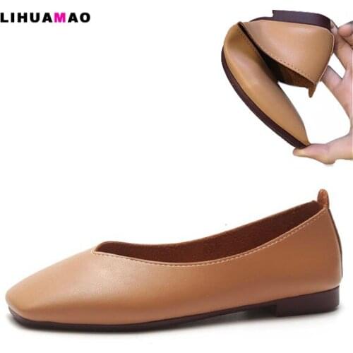 LIHUAMAO women flats causal shoes slip on square toe party wedding ladies dress cute shoes