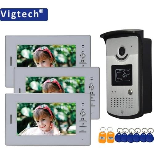 Vigtech 7"Wired Color Video Home Intercom MultiI Monitor Intercom Doorphone System RFID CardReader IR Night Vision Waterproof