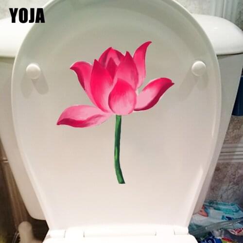 YOJA 18.5*21.8CM Hand Painted Red Lotus Home Room Wall Decor Bathroom Toilet Sticker T1-0773