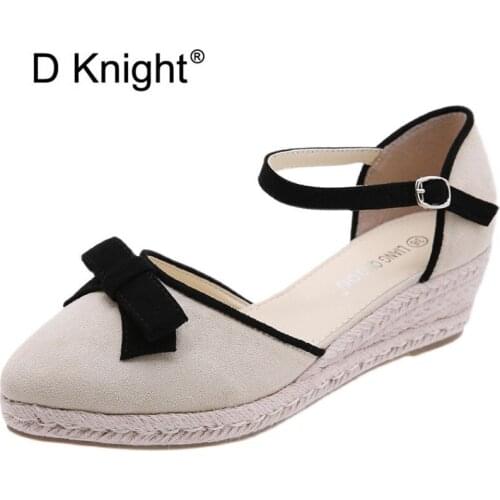 Women Sandals Wedges Platform Summer Bow Woman Pumps Shoes Cut-outs Female Sandals New Ankle Strap High Heel Lady Casual Sandals