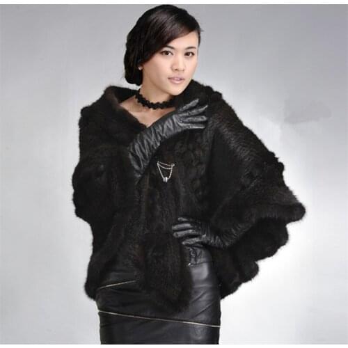 2016 Autumn Winter Womens Genuine Real Natural Knitted Mink Fur Shawls Lady Capes Bride Wraps Female Pashmina VF0155