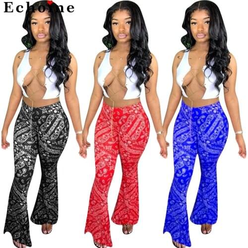 Women Totem Multicolor Bell-bottom Pants Elastic Waist Sports Sweatpants Casual Streetwear Ladies Trousers Clothes Autumn/Winter
