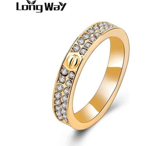 LongWay 2019 Rose gold Color Round crystal rings for Women Wedding bague jewelry vintage fashion party rings SRI150070