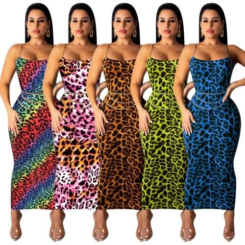 Women Leopard Print Sleeveless Dress Summer Spaghetti Strap Bodycon Slim Dress Sexy Evening Party Club Dresses Plus Size