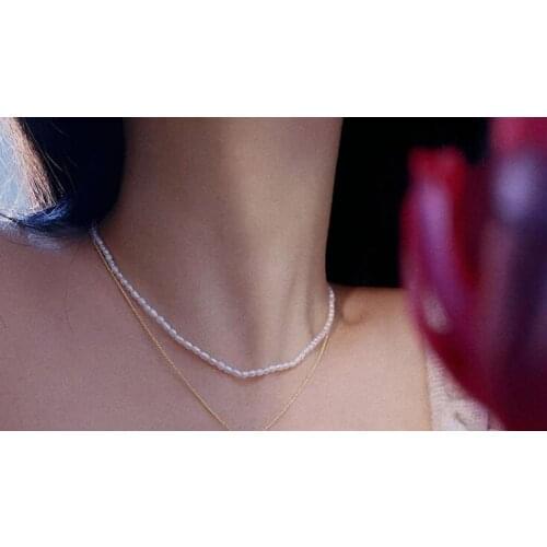 1.8x3mm white rice Pearl necklace gold clasp natural Freshwater PEARL Women Jewelry 17'' 43cm 35cm