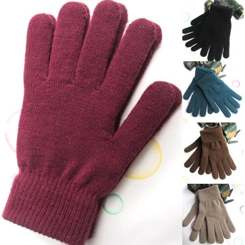 1Pair Men Winter Warm Knitted Gloves Flexible Full Finger Gloves Thicken Wool Cashmere Gloves for Smart Phone Tablet