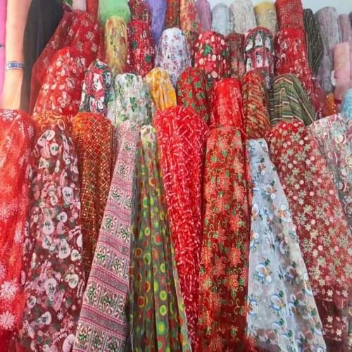 100% Nylon Christmas Printed Organza Fabric Holiday Party Decoration Christmas Clothing Fabric DIY Supplies TJ4188