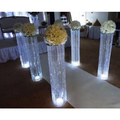 115cm Tall Crystal Pillar with beads strands Flower Stand Aisle Road Leads 10pcs/lot