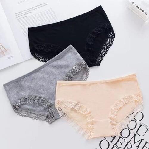 3 Pcs Womens Panties Pure Cotton Lace Panties Sexy Fashion Solid Color Girls Panties Bow Panties Underwear Womens Underwear