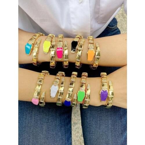 3Pcs Cubic Zirconia colorful bangle for women Trendy snake bangle 10 colors available adjustable size bangle