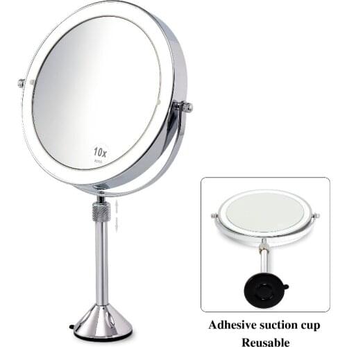 8 Inch Makeup Mirror 2-Face Metal Mirror 3X 5X 10X Magnifying LED Lamp Touch Button Cosmetic Mirror