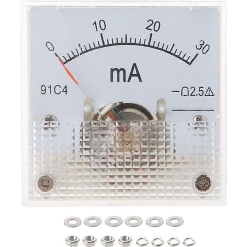 91C4 Ammeter DC Analog Current Meter Panel Mechanical Pointer Type 1/2/3/5/10/20/30/50/100/200/300/500mA A 19QB