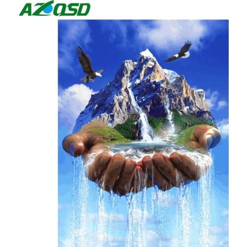 AZQSD Full Drill Diamond Painting Mountain Hand Eagle Rhinestones Diamond Embroidery Landscape Mosaic Handicraft Home Decor