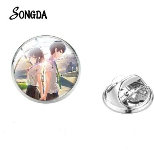 Your Name Glass Art Picture Shirt Lapel Pin Japanese Youth Anime Collection High Qulaity Transparent Glass Cabochon Pins Badges