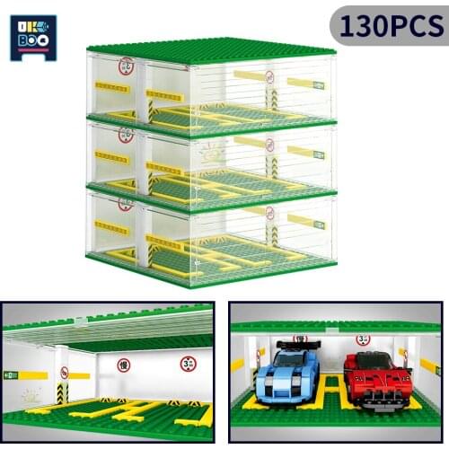 130PCS City Speed Garage Racing Car DIY Case Carport Building Blocks Stopping Place Super Racers Dust-proof Collection Box Toys