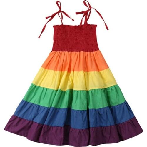 Summer Kids Baby Girls Rainbow Pageant Party Sleeveless Dress Strap Beach Sundress Clothes 2-7Y