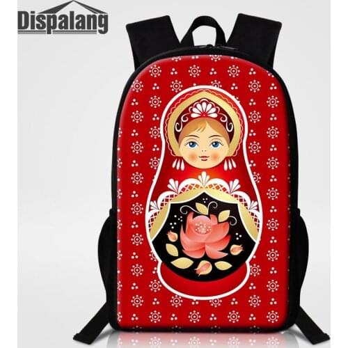 Dispalang Women Fashion Backpack Russian Matryoshka Doll Print School Backpack For Teenage Girls 16 Inch Big Cartoon Schoolbags