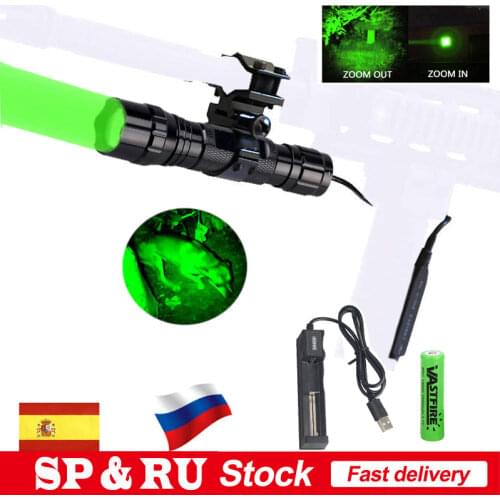 300 Yards Green/Red Zoomable Hunting Torch Tactical Airsoft Pistol Armas Flashlight+18650+USB Charger+Rifle Socpe Mount+Switch