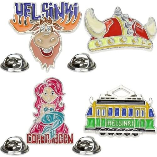 Finnish building model metal dripping oil color brooch Danish beauty commemorative badge decorative backpack accessories