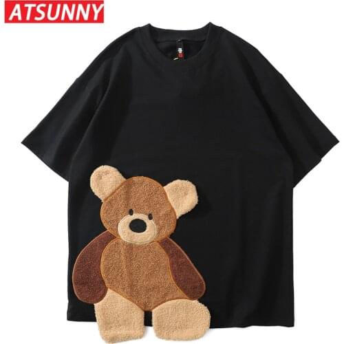 ATSUNNY Bear Pendant Short Sleeve T-Shirt HipHop Streetwear Casual T-Shirt Man Summer Fashion Hawaiian T-Shirts Tops